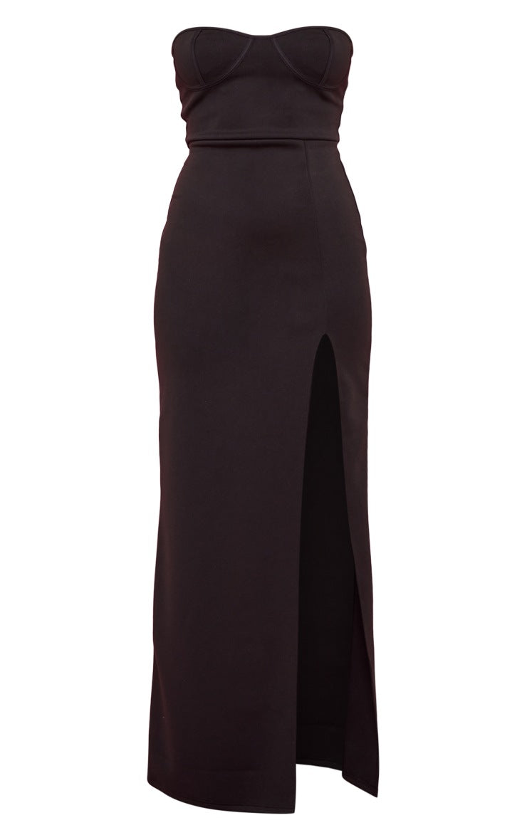 Black Scuba Cup Detail Bandeau Midaxi Dress