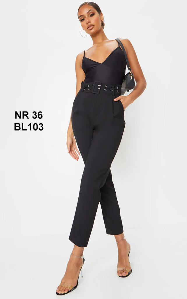 Black Dual Buckle Belted Cigarette Pants