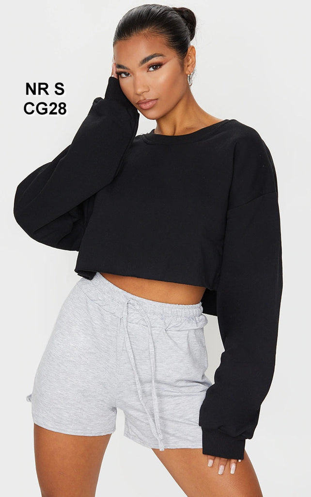Oversized Black Crop Sweatshirt