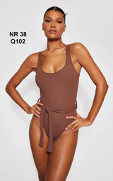 Chocolate Tie Waist Crinkle Swimsuit