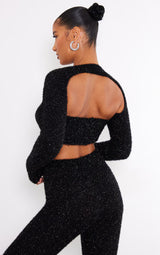 Black Tinsel Knit Bandeau & Sleeves