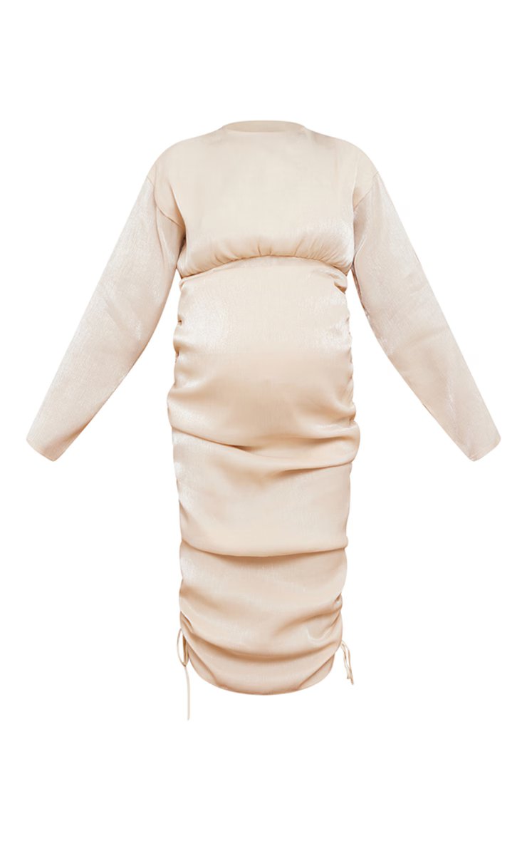 Maternity Champagne Plisse Ruched Side Bodycon haljina