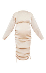 Maternity Champagne Plisse Ruched Side Bodycon haljina