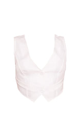 White Woven Belted Back Detail Suit Waistcoat Top