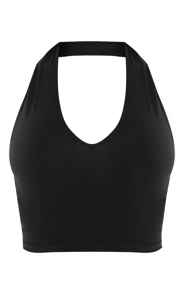 Crni osnovni pamučni top sa visokim izrezom