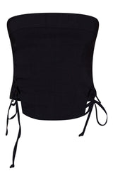 Black Stretch Woven Lace Up Bottom Corset