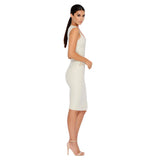 Down In The Deets Cream Lace Plunge Midi Dress