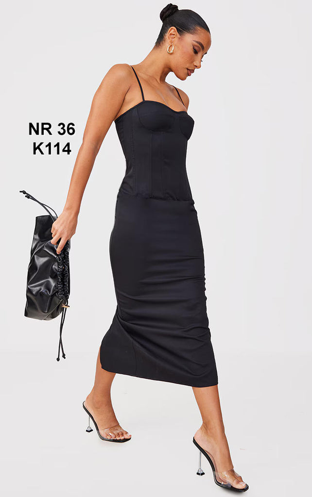 Black Woven Corset Detail Strappy Midaxi Dress