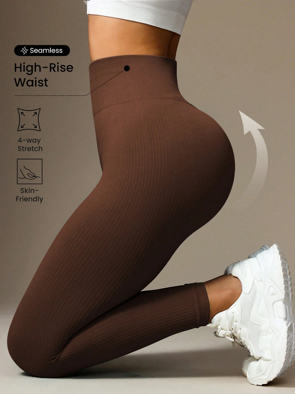 Easithlete Women's High-Waisted Seamless Yoga Pants,Dark Coffee Tummy Control Shaping Leggings, Lifting Compression Sports Tights For Fitness