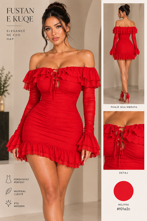 Mollins Long Sleeve Mini Dress Red