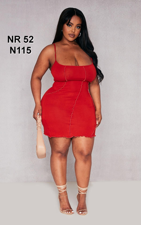 Plus Red Seam Detail Bodycon Dress