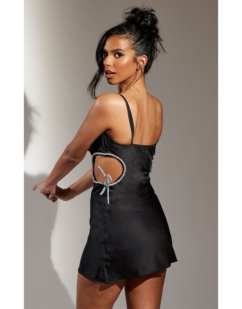 Black Glitter Bow Detail Cut Out Cami Dress