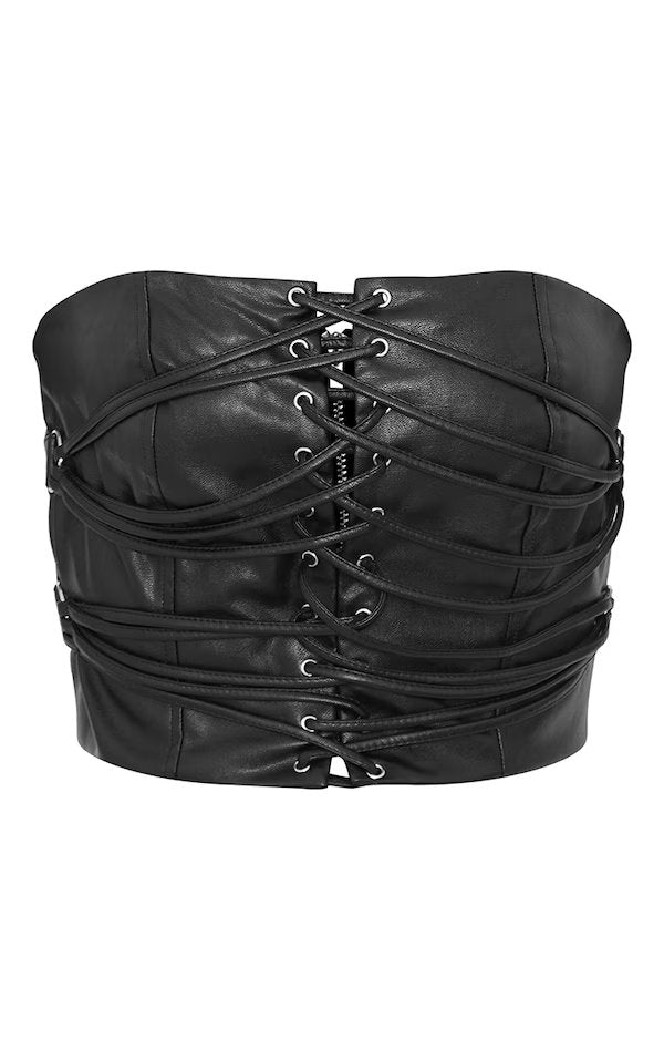 Black Faux Leather Multi Strap Crop Top