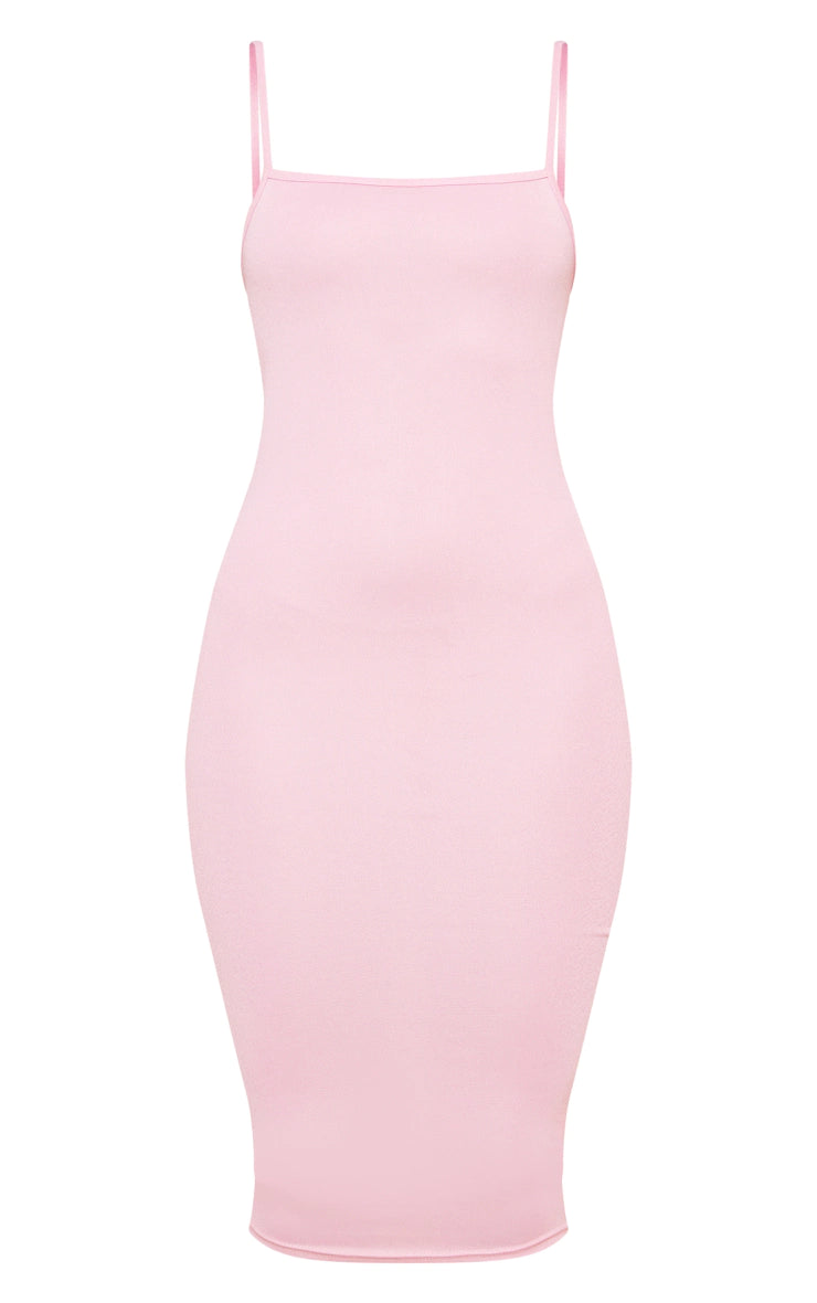 Midi haljina na bretele bebi roze boje