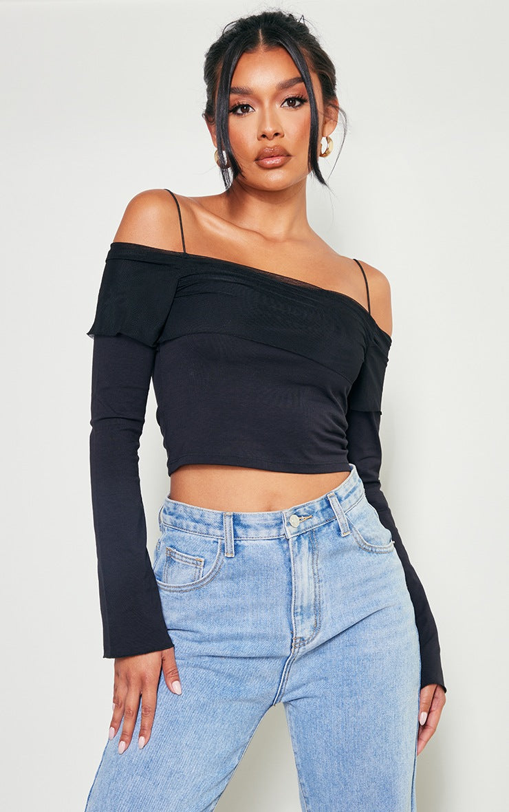 Crni bandeau top sa prozirnim detaljima