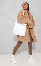 Camel Borg Lapel Drop Arm Midi Coat
