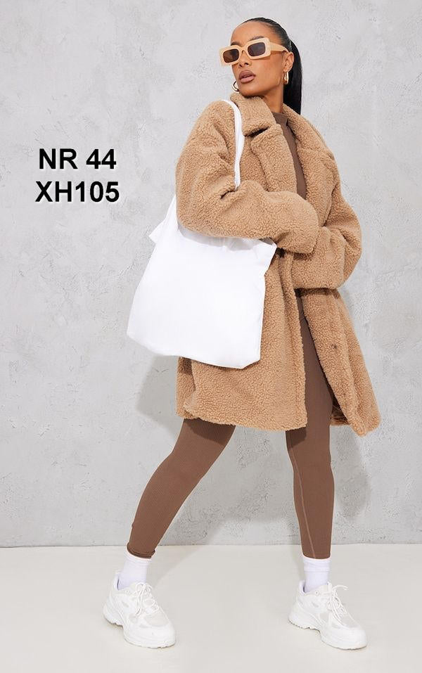 Camel Borg Lapel Drop Arm Midi Coat