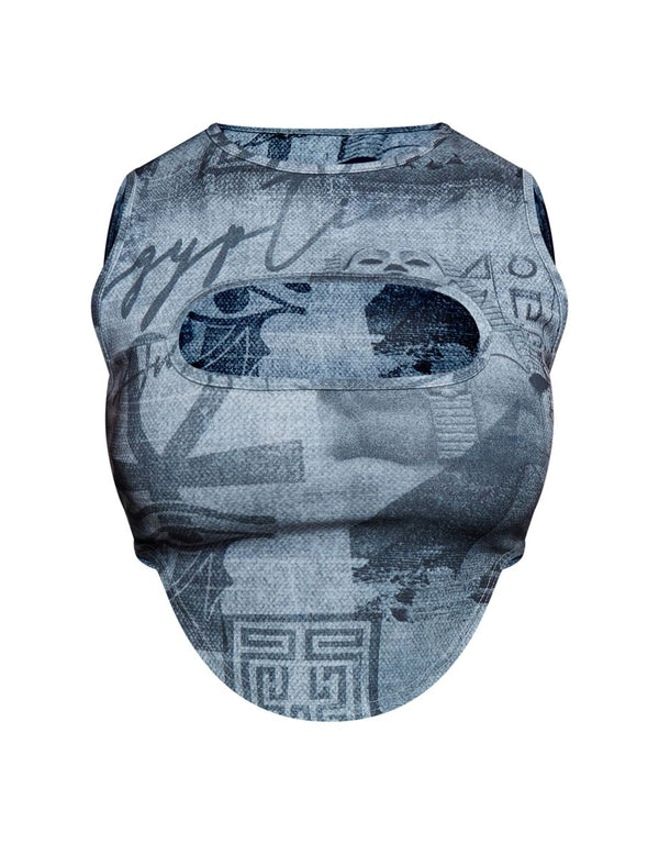 Shape Monochrome Print Cut Out Crop Top