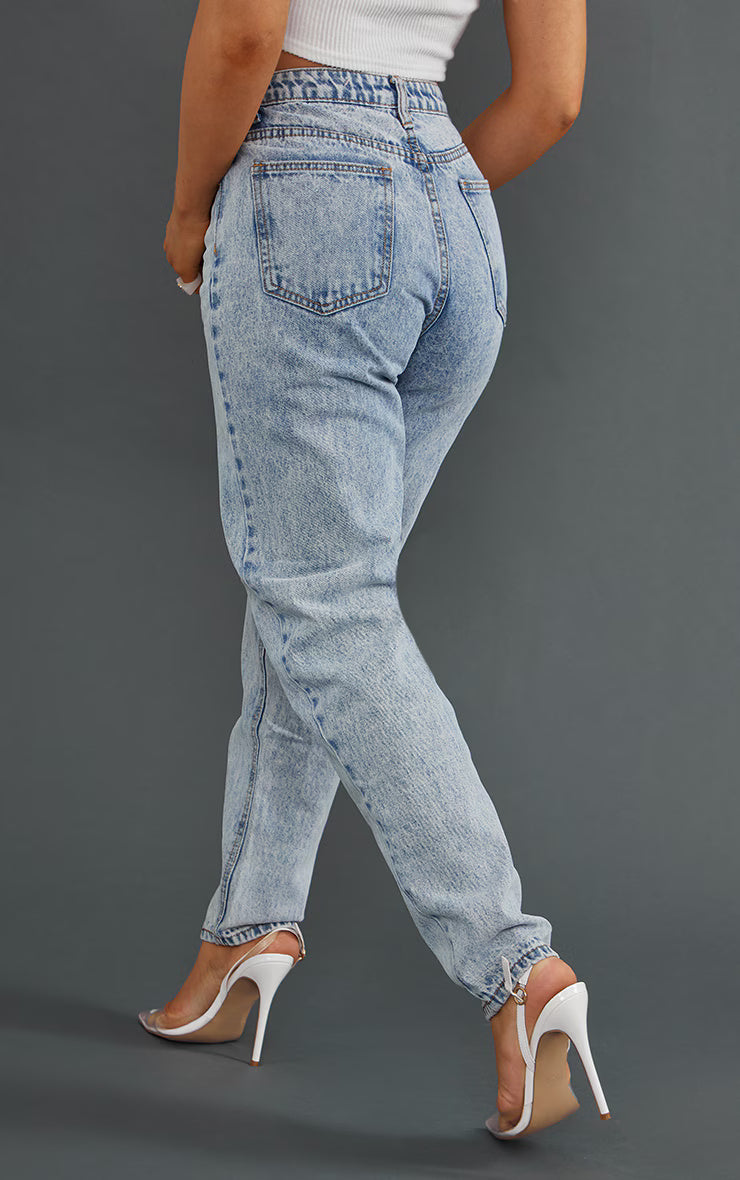 PRETTYLITTLETHING Acid Blue Mom farmerke