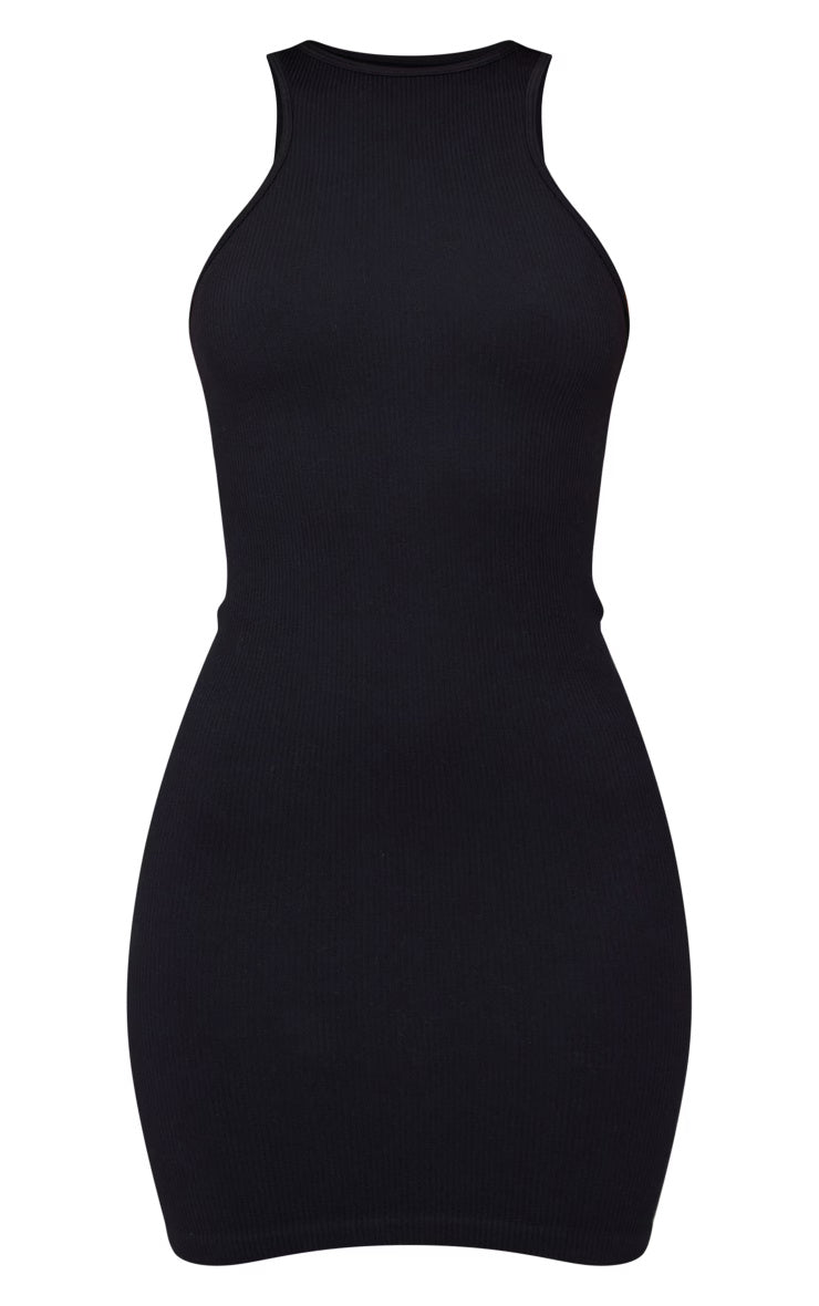 Black Contour Rib Racer Neck Bodycon Dress