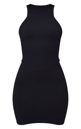 Black Contour Rib Racer Neck Bodycon Dress