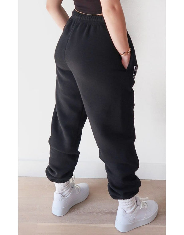 PRETTYLITTLETHING Black Established Slogan Casual Cuffed Joggers
