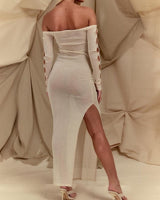 Cream Sheer Knit Cut Out Long Sleeve Maxi Dress