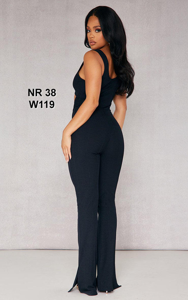 Black Bandage Cut Out Chest Flared Jumpsuit