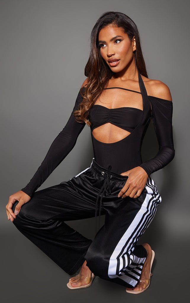 Black Slinky Extreme Strappy Cut Out Long Sleeve Bodysuit