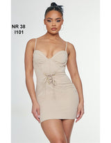 Beige Cargo Lace Up Corset Detail Bodycon Dress