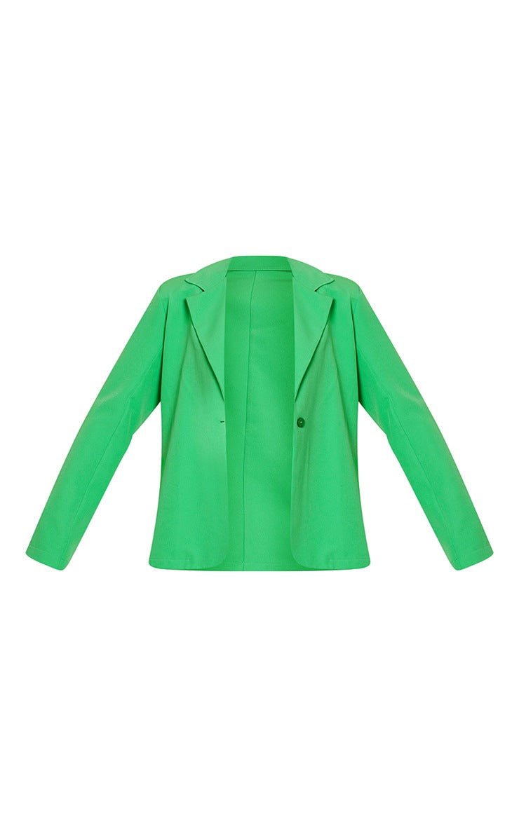 Bright Green Woven Oversized Button Front Blazer