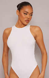 Basic White Rib Racer Bodysuit