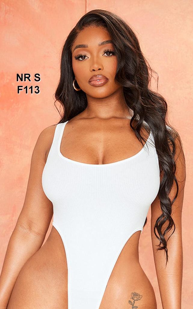 Shape White Structured Contour Rib High Rise Bodysuit