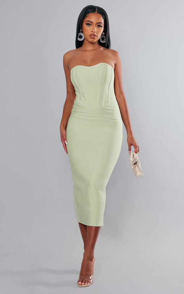 Sage Corset Detail Bandeau Bandage Midaxi Dress