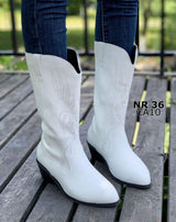 Women's Elegant Classic Western Style Mid-calf Horse Boots With Silver Thread Embroidery