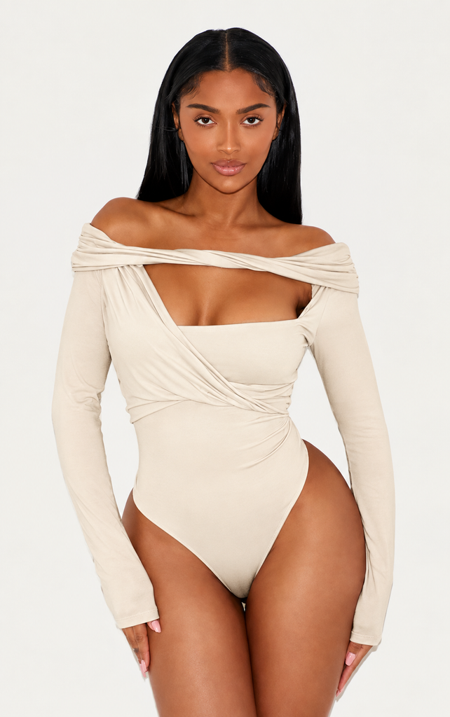 SUPER SOFT BARDOT TWIST CUT OUT BODYSUIT CO-ORD