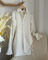Cream Textured Lace Up Sleeve Shirt Dress