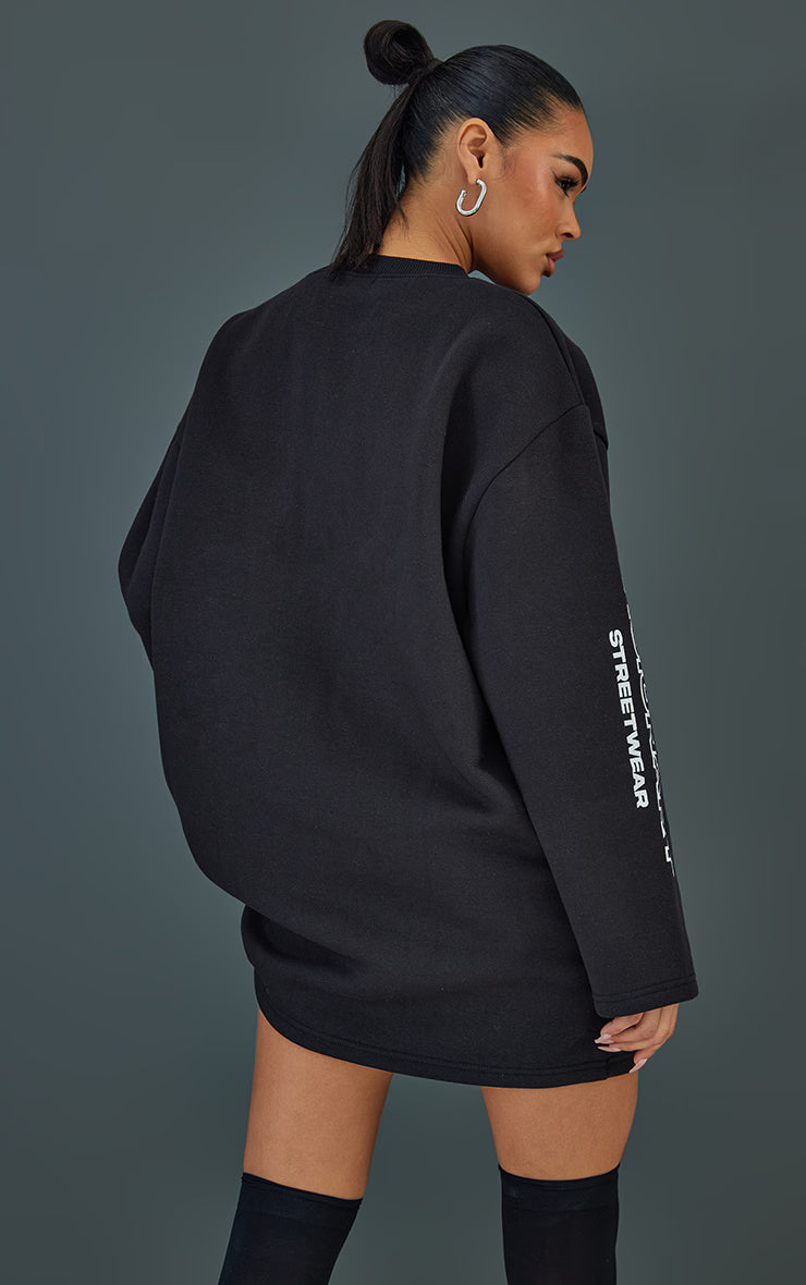 Black Fearless Slogan Oversized Crew Neck Jumper Dress