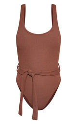 Chocolate Tie Waist Crinkle Swimsuit
