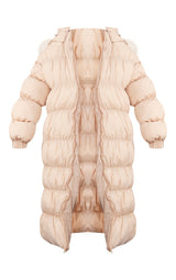 Stone Maxi Length Hooded Bubble Puffer