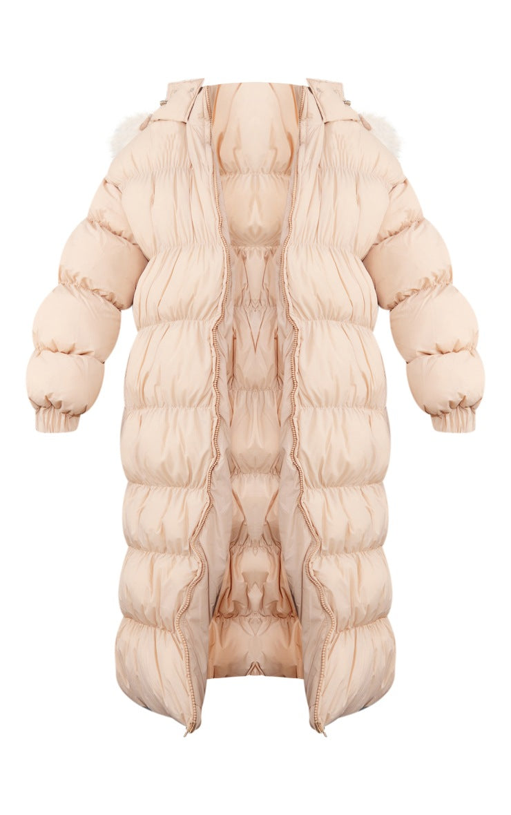 Stone Maxi Length Hooded Bubble Puffer