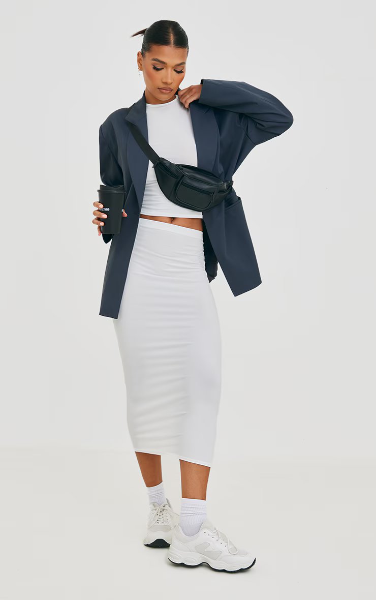 White Soft Touch Midi Skirt