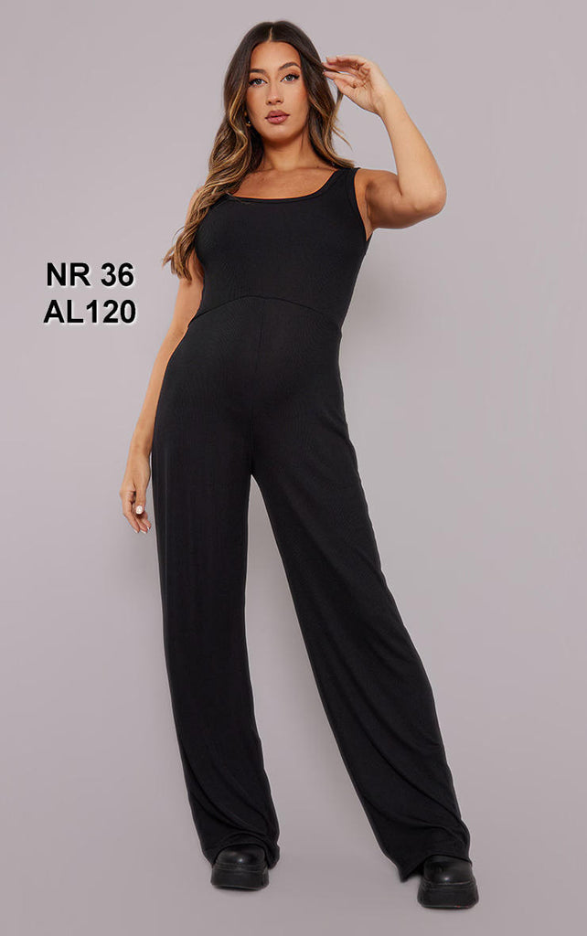 Maternity Black Ribbed Wide Leg Jumpsuit