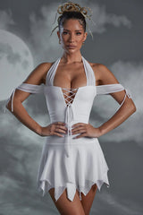 Elvyra  Lace Up Halter Neck Mini Dress in White