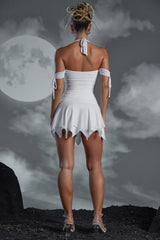 Elvyra  Lace Up Halter Neck Mini Dress in White