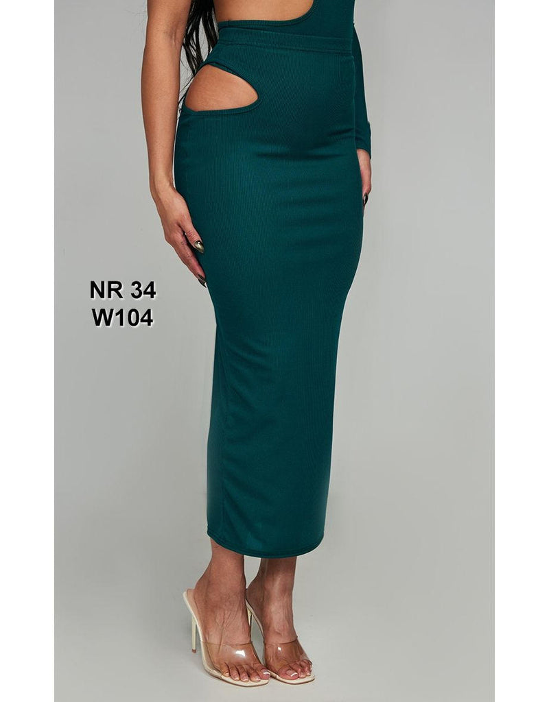 Pine Green Rib Cut Out Midaxi Skirt