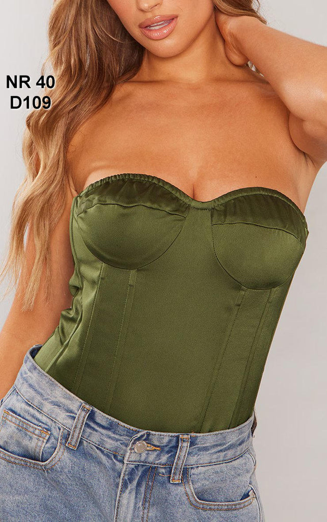Khaki Strapless Satin Boned Corset