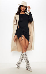 Black Long Sleeve Ruched Asymmetric Knitted Dress