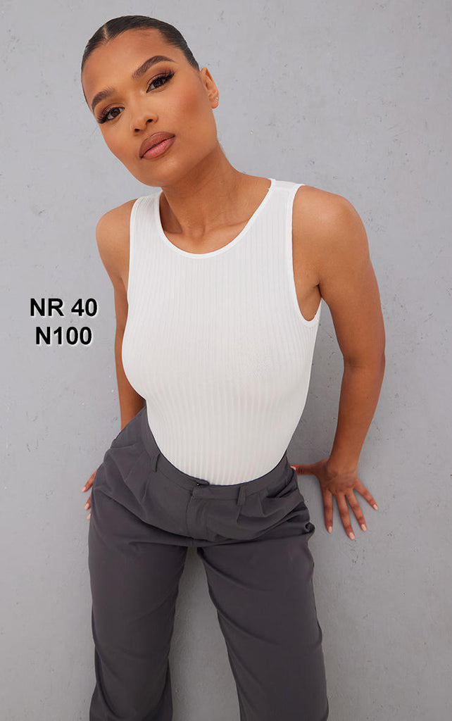 Basic White Wide Rib Sleeveless Bodysuit