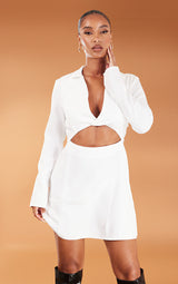White Cut Out Collar Detail Bodycon Dress